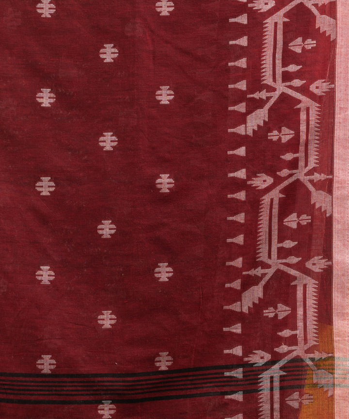 Maroon cotton handloom jacquard jamdani saree