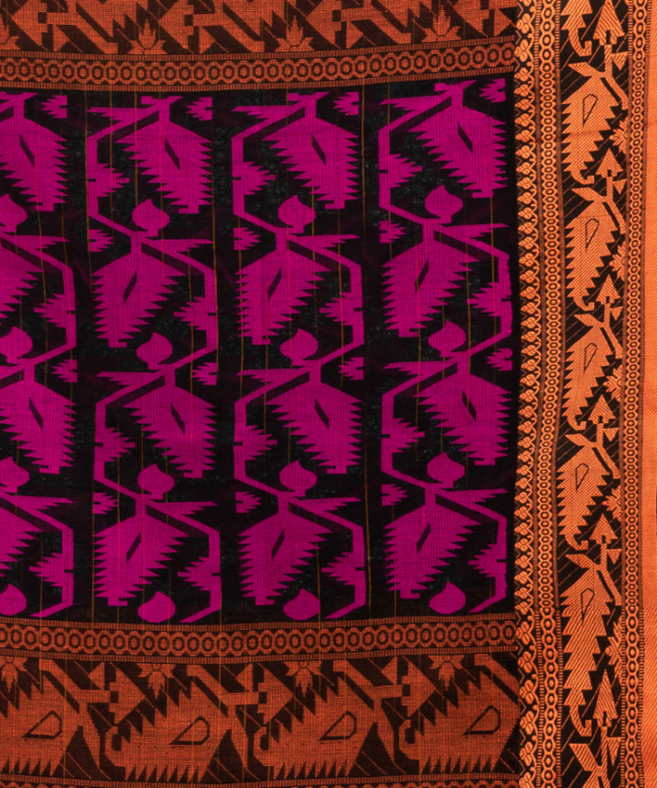 Black pink cotton jacquard handloom saree