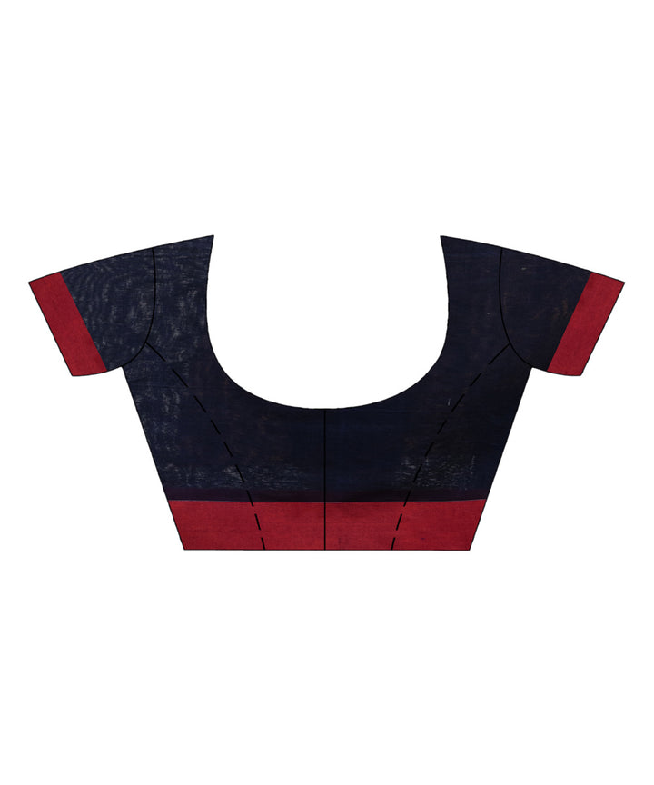 Navy blue red multicolor cotton jacquard handloom saree
