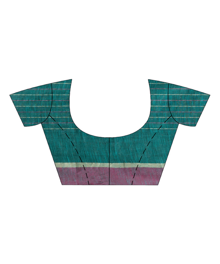 Teal green cotton checks handloom bengal saree