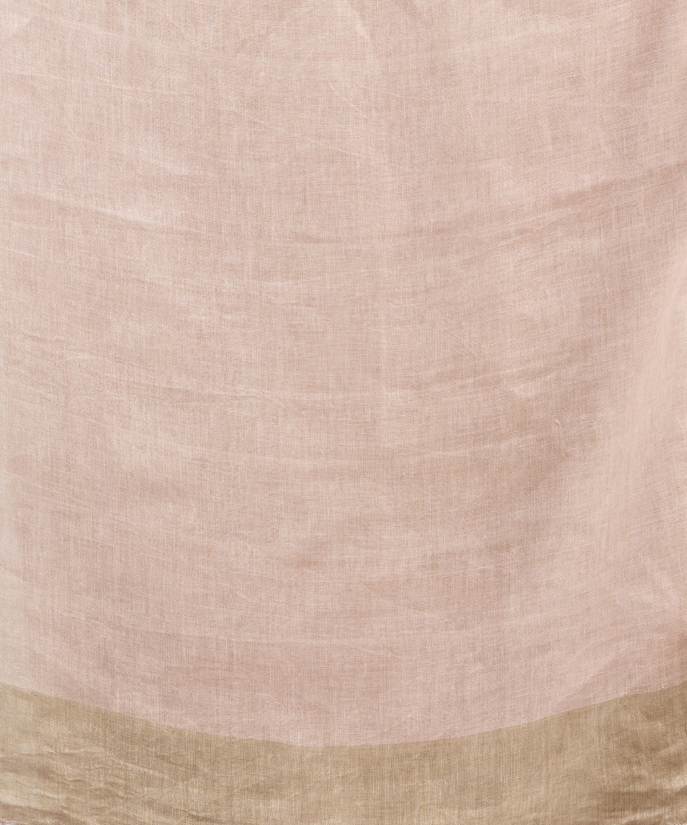 Beige pink linen solid body handloom bengal saree