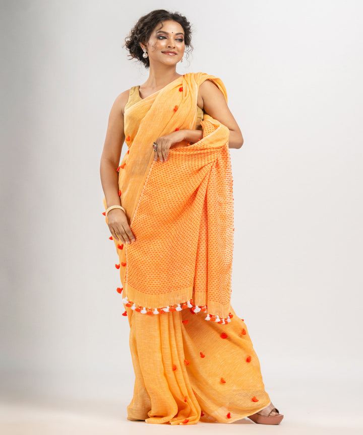 Orange linen handloom bengal saree