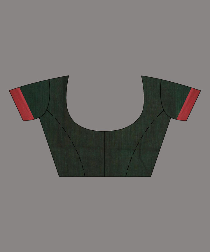 Bottle green red bengal cotton handloom saree