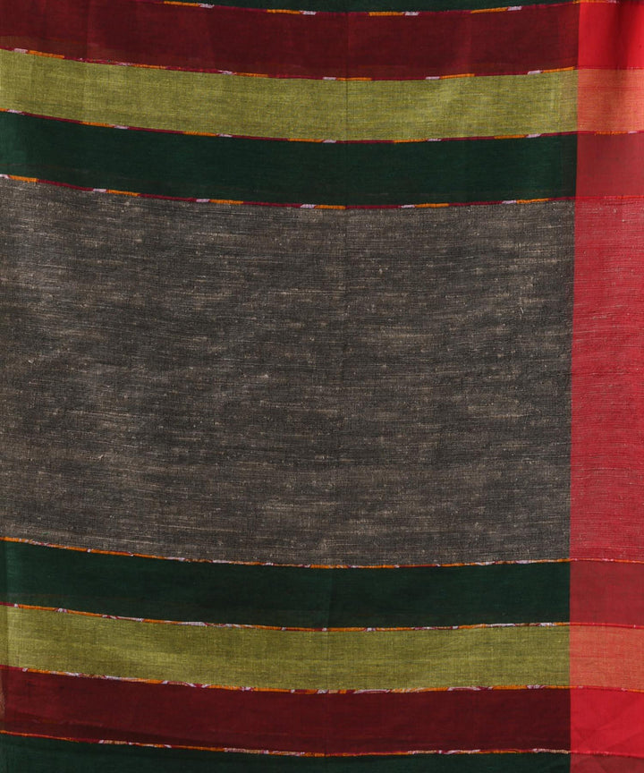 Bottle green red bengal cotton handloom saree