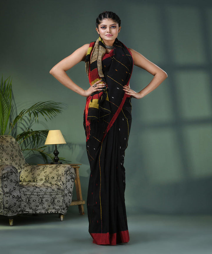 Black red bengal handloom cotton saree