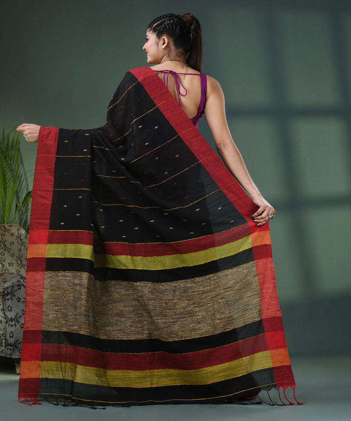 Black red bengal handloom cotton saree