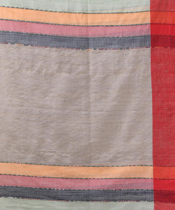 Sage green red handloom bengal cotton saree