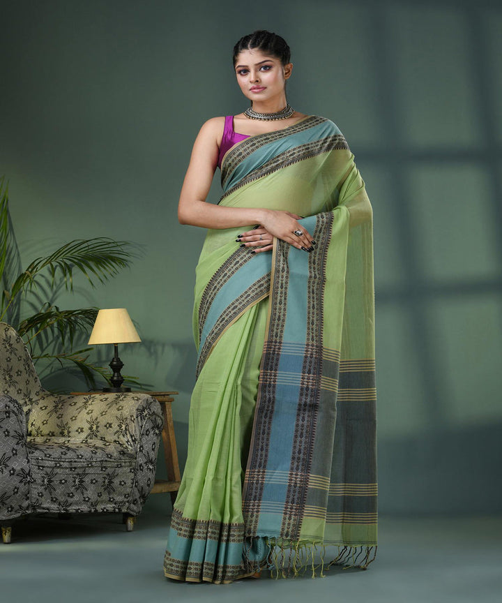 Olive green handloom bengal cotton saree