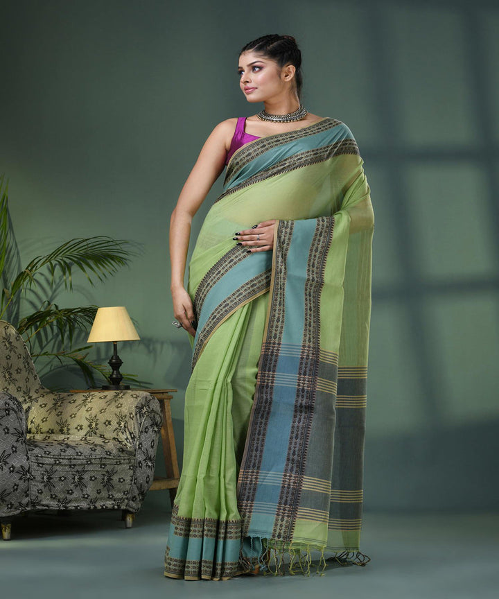 Olive green handloom bengal cotton saree