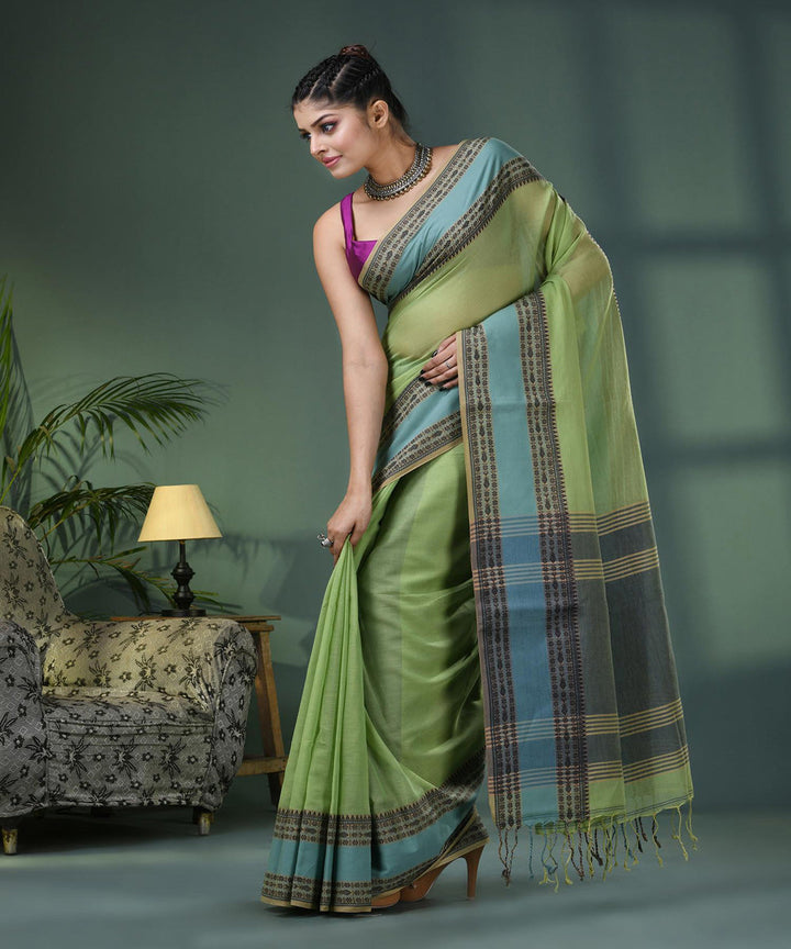 Olive green handloom bengal cotton saree