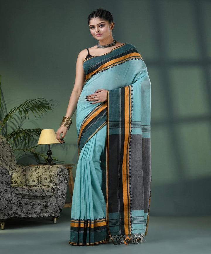 Baby blue handloom bengal cotton saree