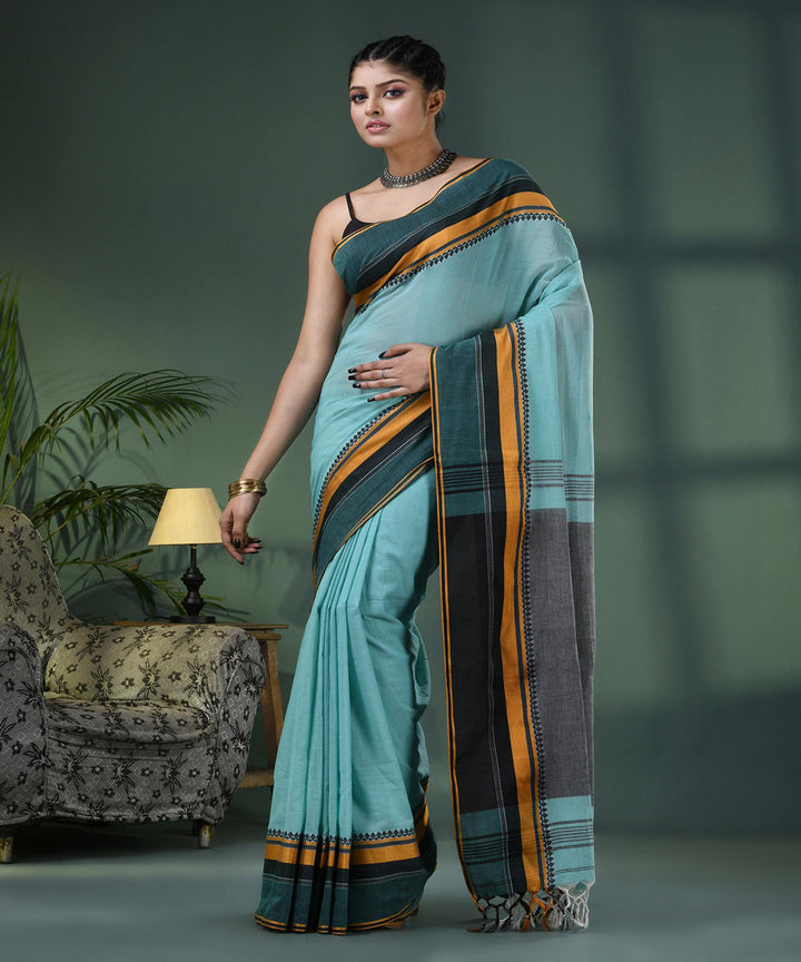 Baby blue handloom bengal cotton saree