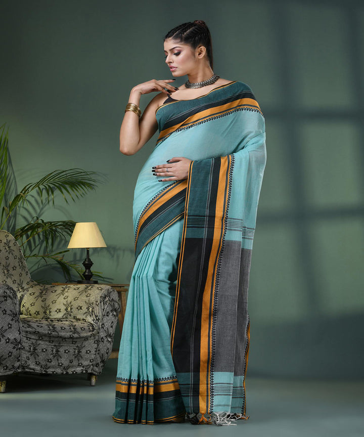 Baby blue handloom bengal cotton saree