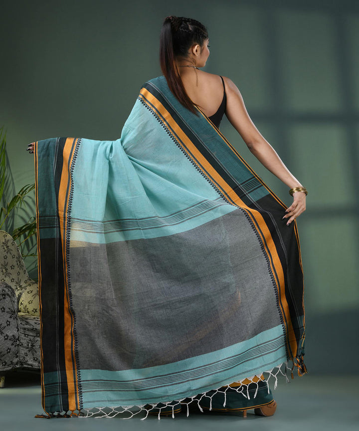 Baby blue handloom bengal cotton saree