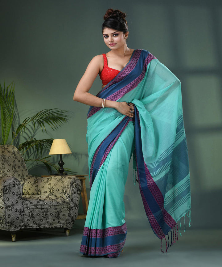 Teal navy blue handloom bengal cotton saree