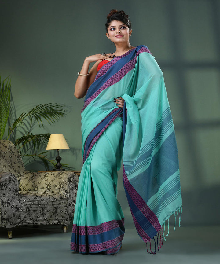 Teal navy blue handloom bengal cotton saree