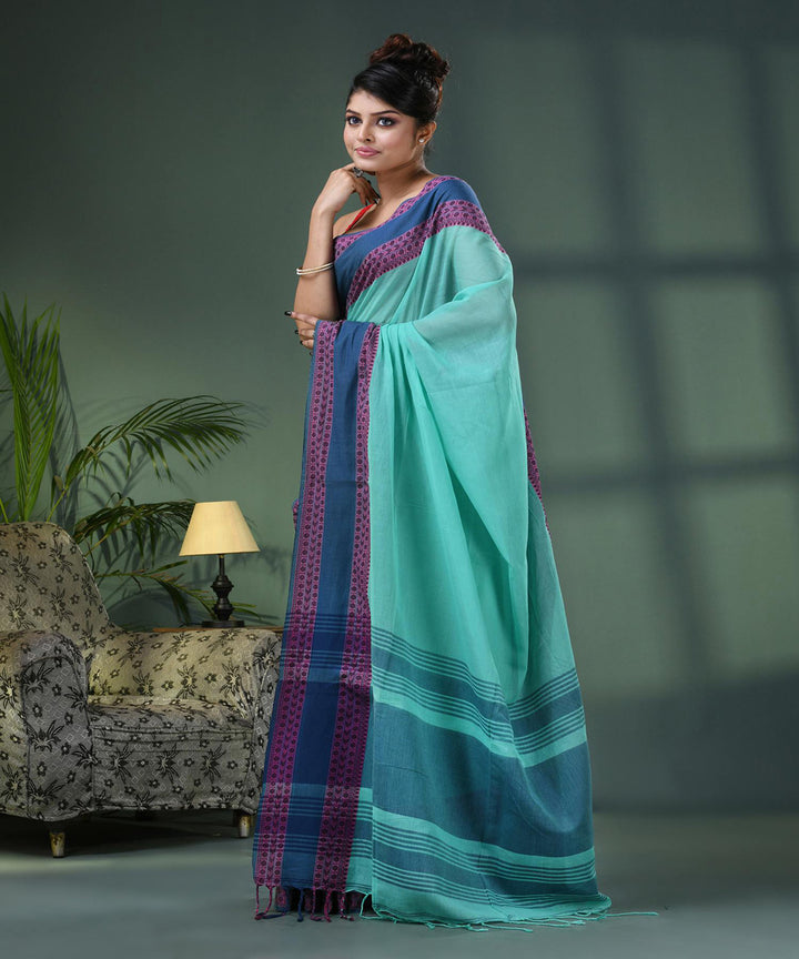 Teal navy blue handloom bengal cotton saree