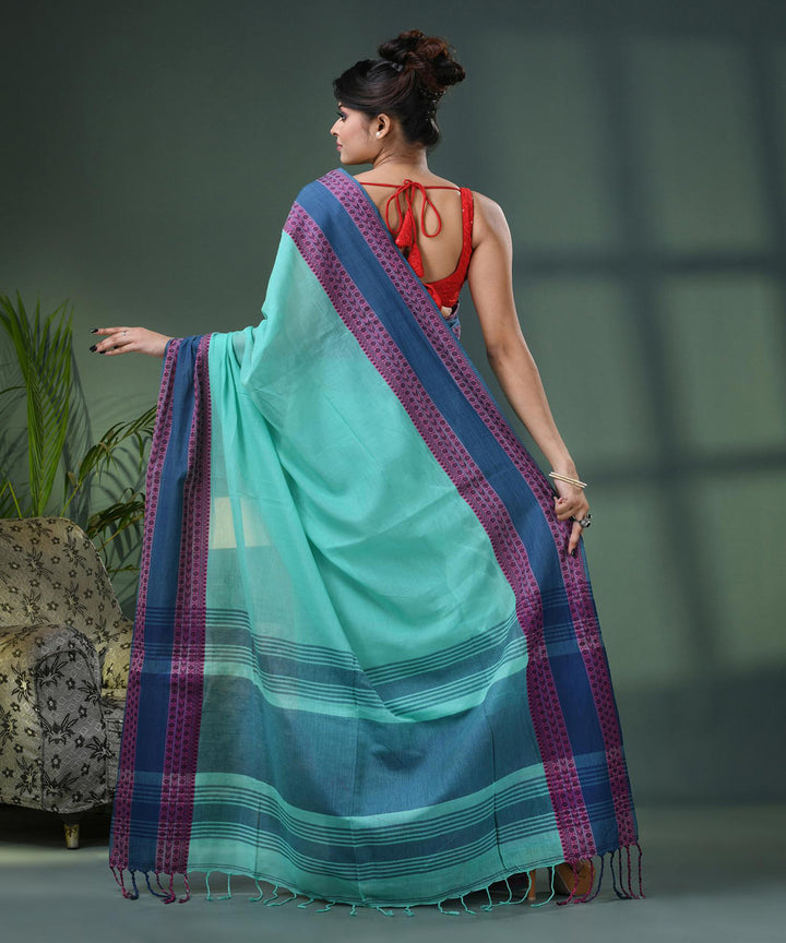 Teal navy blue handloom bengal cotton saree