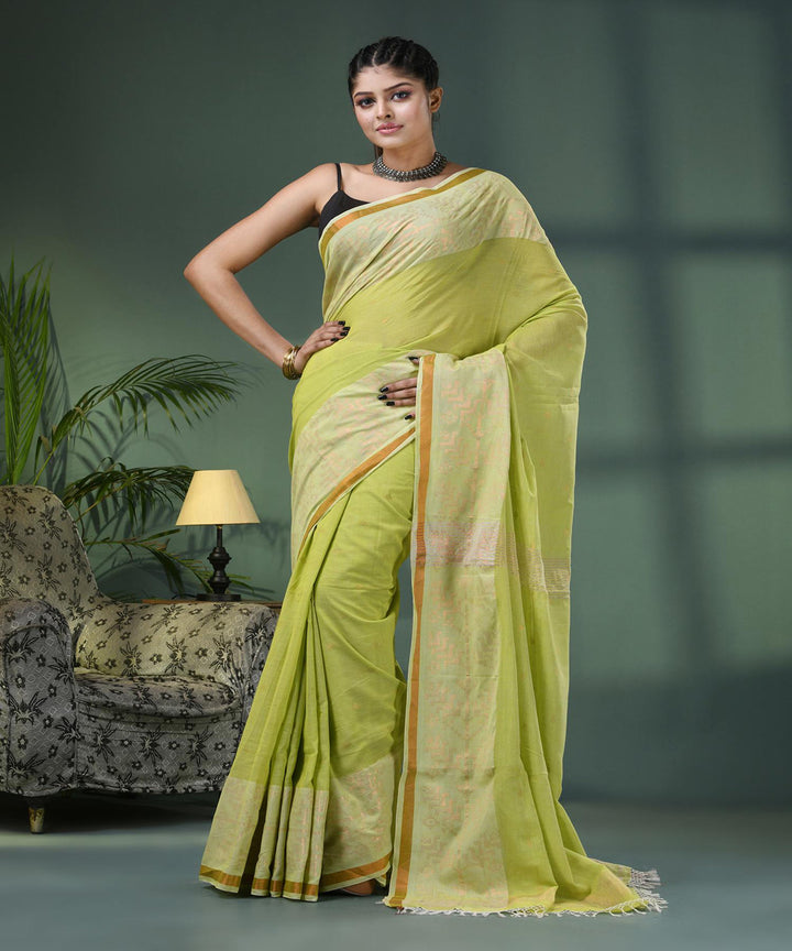 Pear green handloom jamdani cotton saree