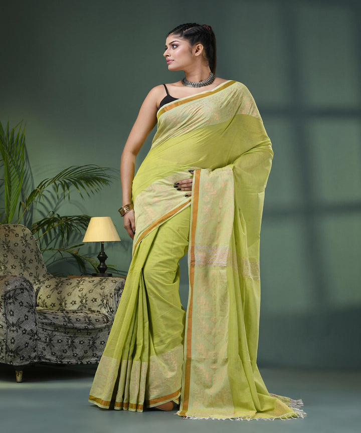 Pear green handloom jamdani cotton saree