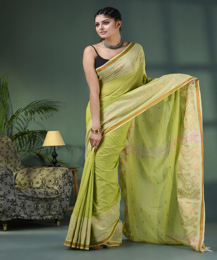 Pear green handloom jamdani cotton saree