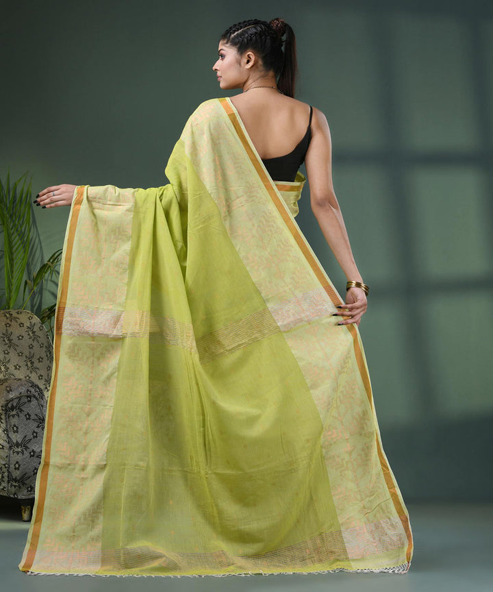 Pear green handloom jamdani cotton saree