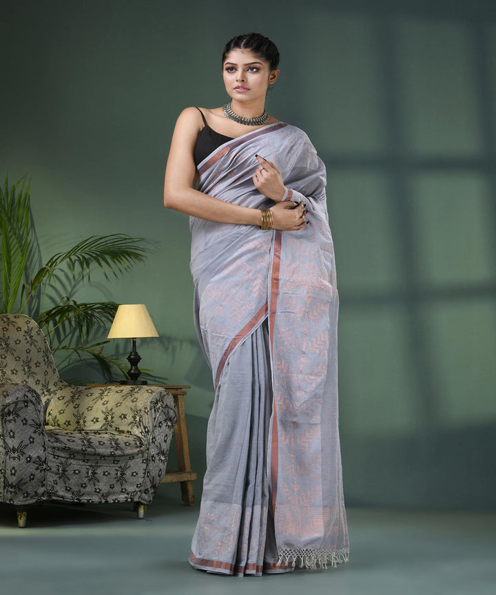 Silver handloom jamdani cotton saree