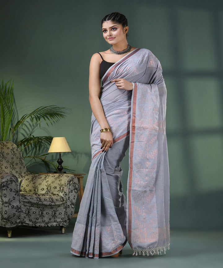 Silver handloom jamdani cotton saree