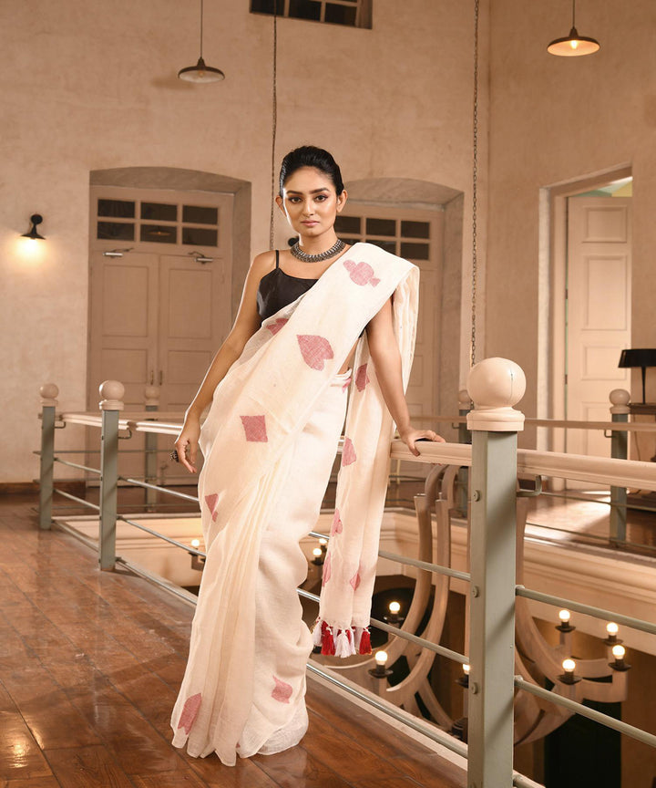 White handloom linen bengal saree