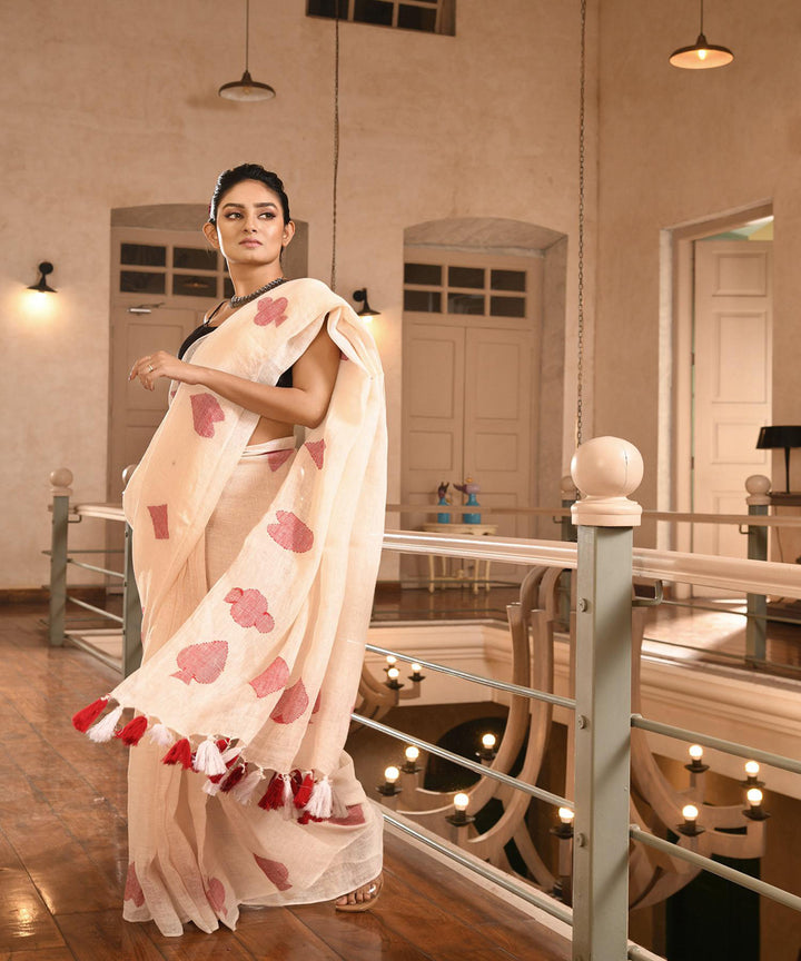 White handloom linen bengal saree