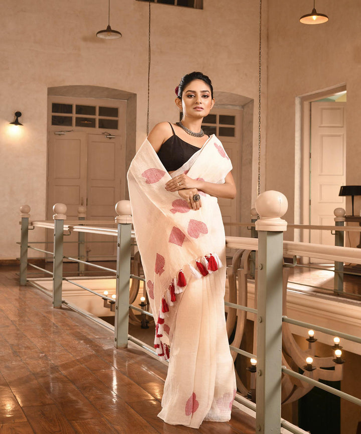 White handloom linen bengal saree