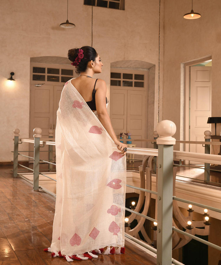 White handloom linen bengal saree