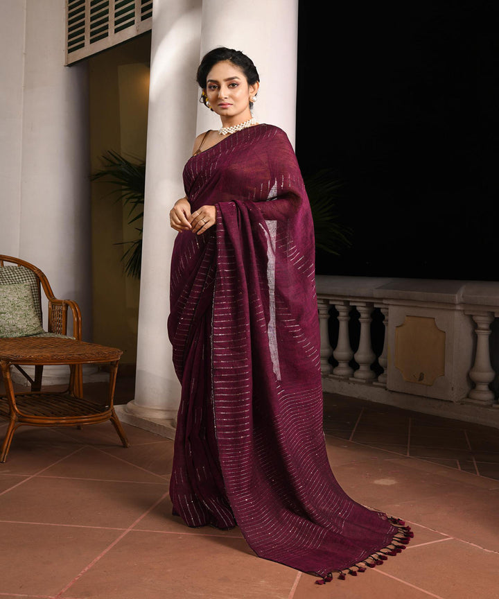Magenta handloom bengal linen saree