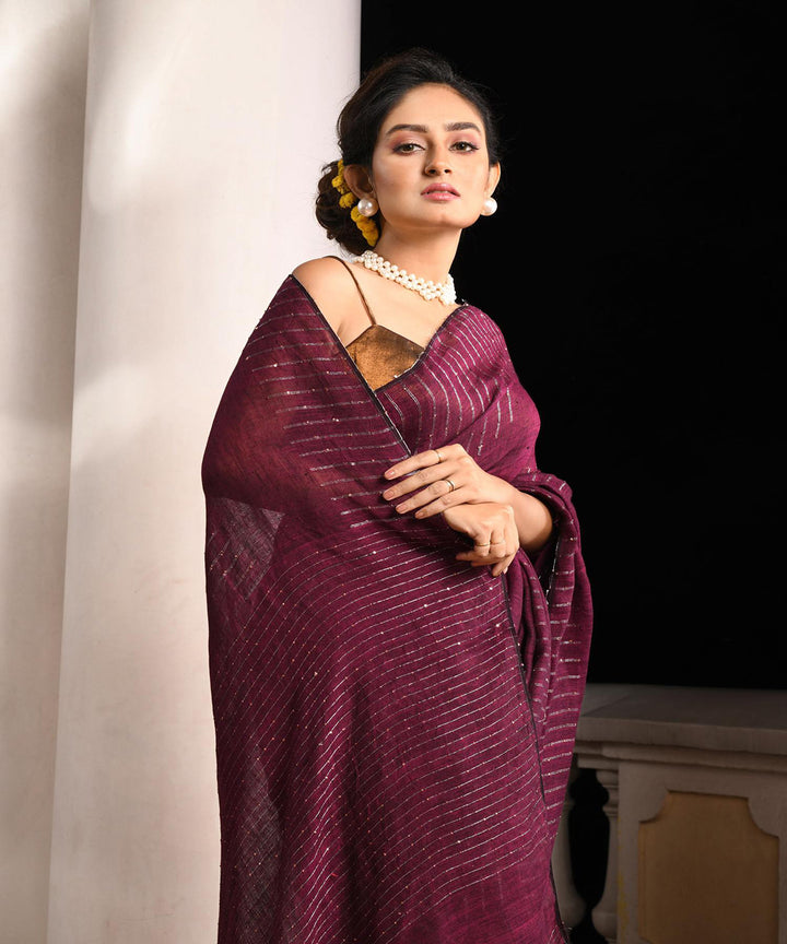 Magenta handloom bengal linen saree