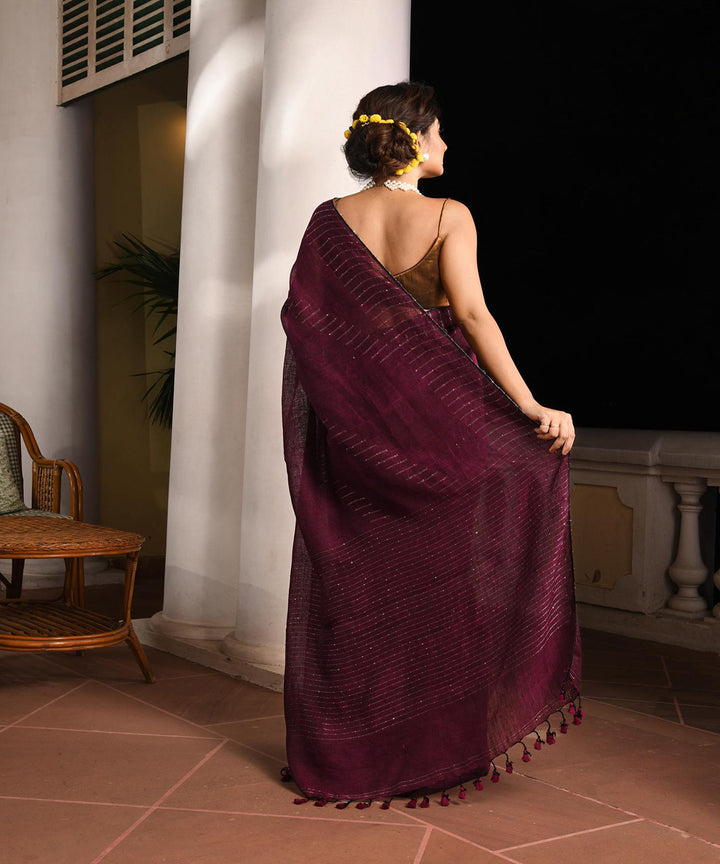 Magenta handloom bengal linen saree