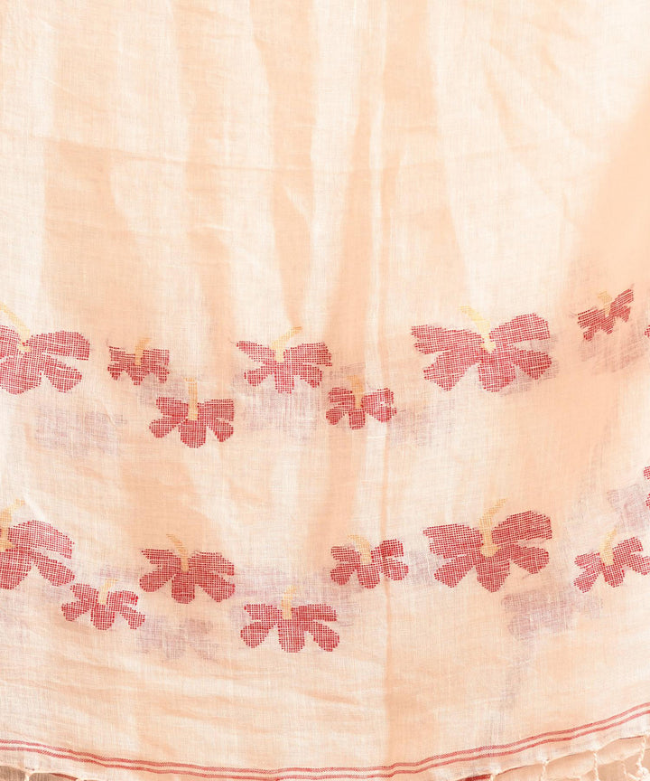 White red handloom bengal linen saree