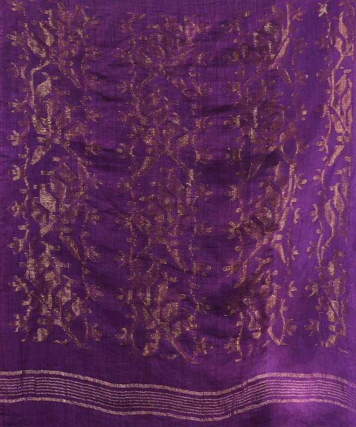 Violet handloom jamdani linen saree
