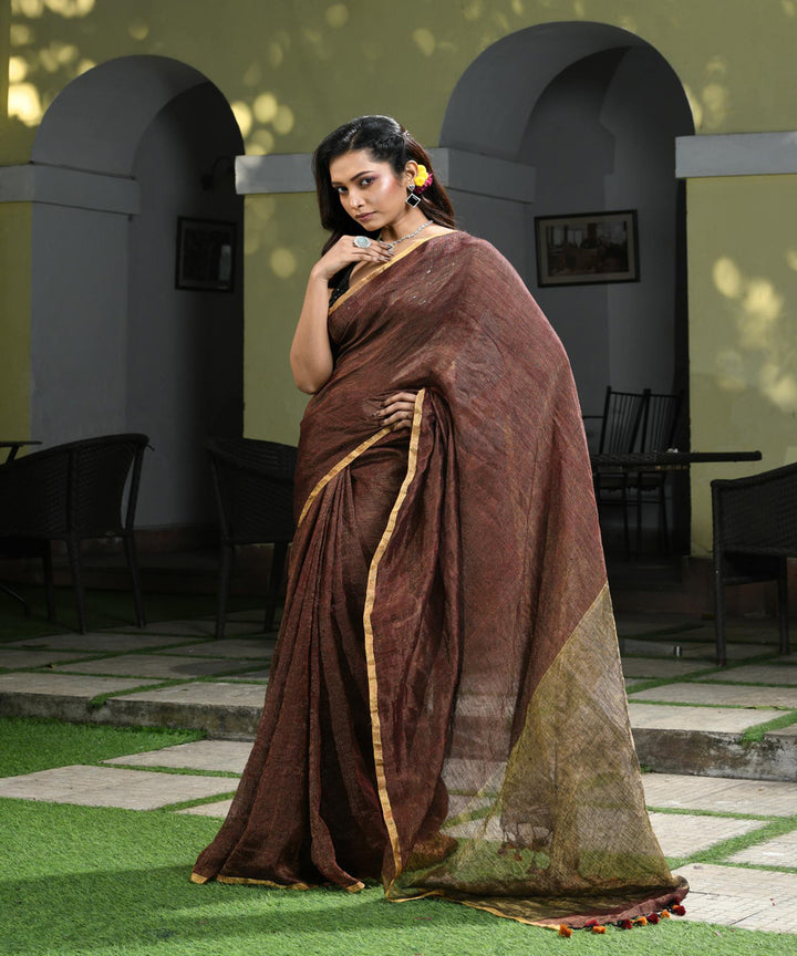 Deep maroon handloom bengal linen saree