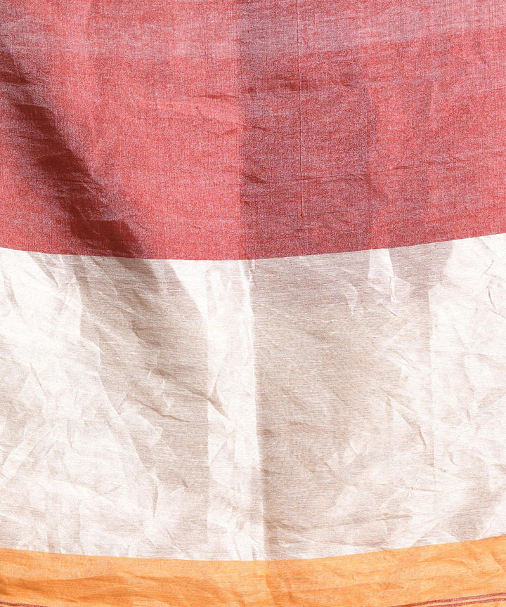 Mustard maroon handloom bengal linen saree