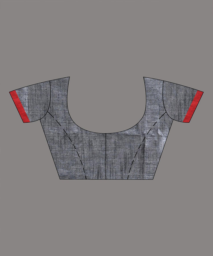 Grey red cotton handloom bengal saree