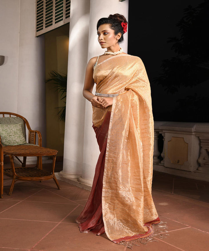 Maroon bengal handloom linen saree