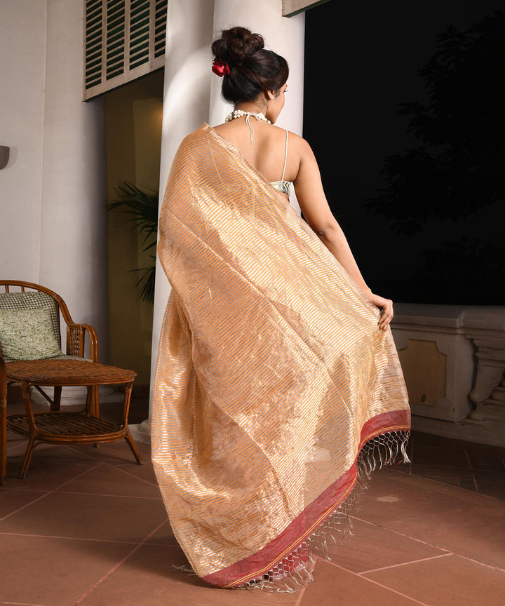Maroon bengal handloom linen saree