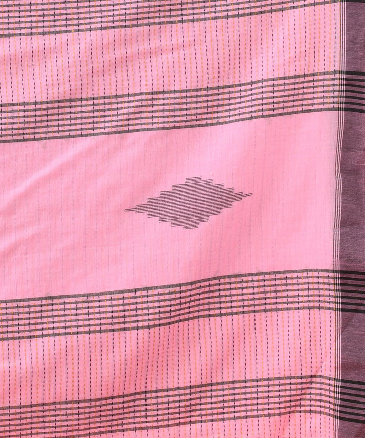 Baby pink black handloom bengal cotton saree