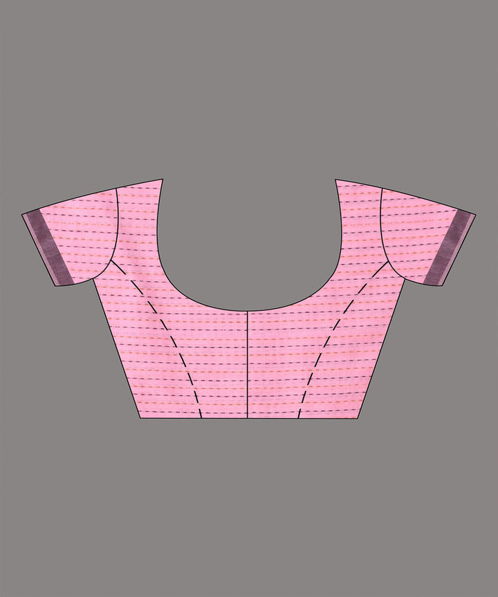 Baby pink black handloom bengal cotton saree