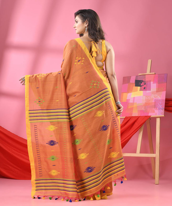 Rust yellow handloom bengal cotton saree