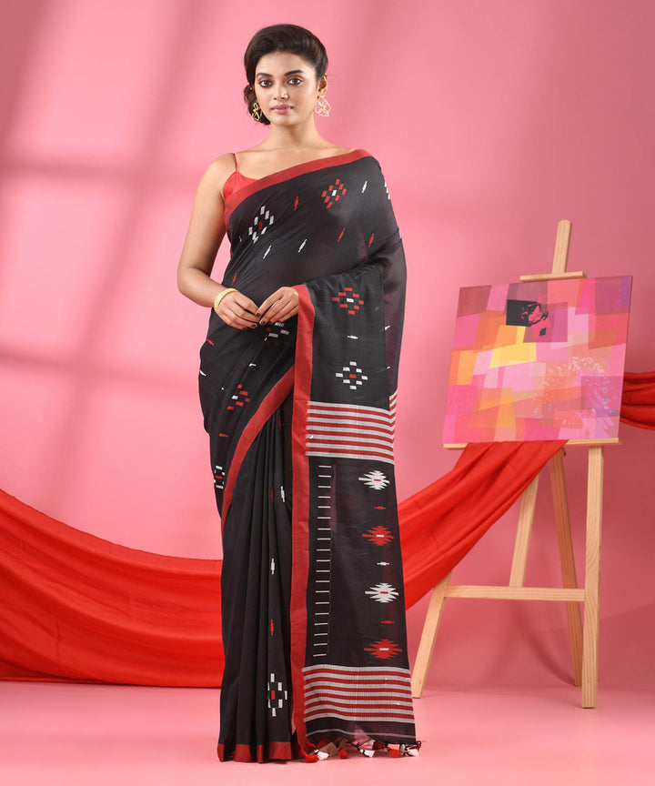 Black red bengal cotton handloom saree