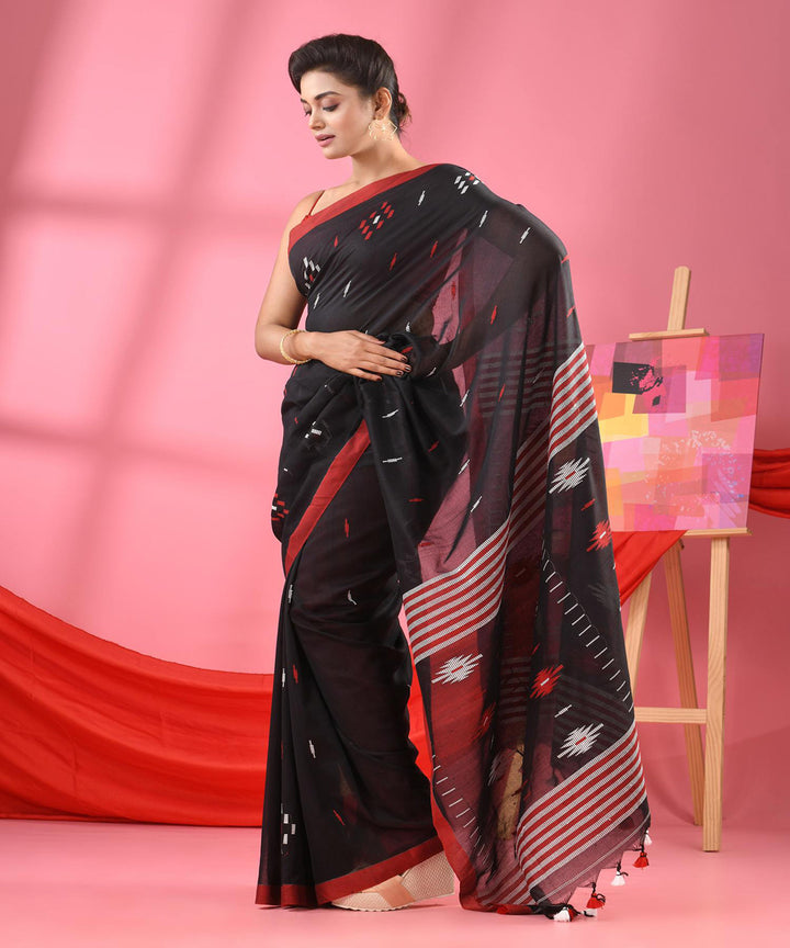 Black red bengal cotton handloom saree