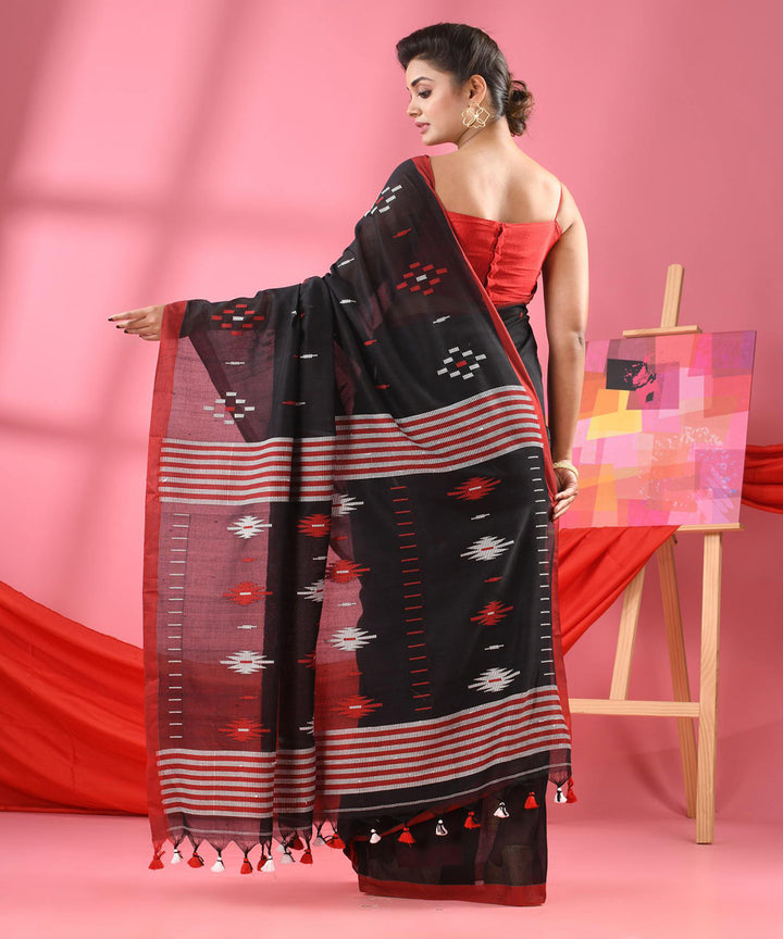 Black red bengal cotton handloom saree
