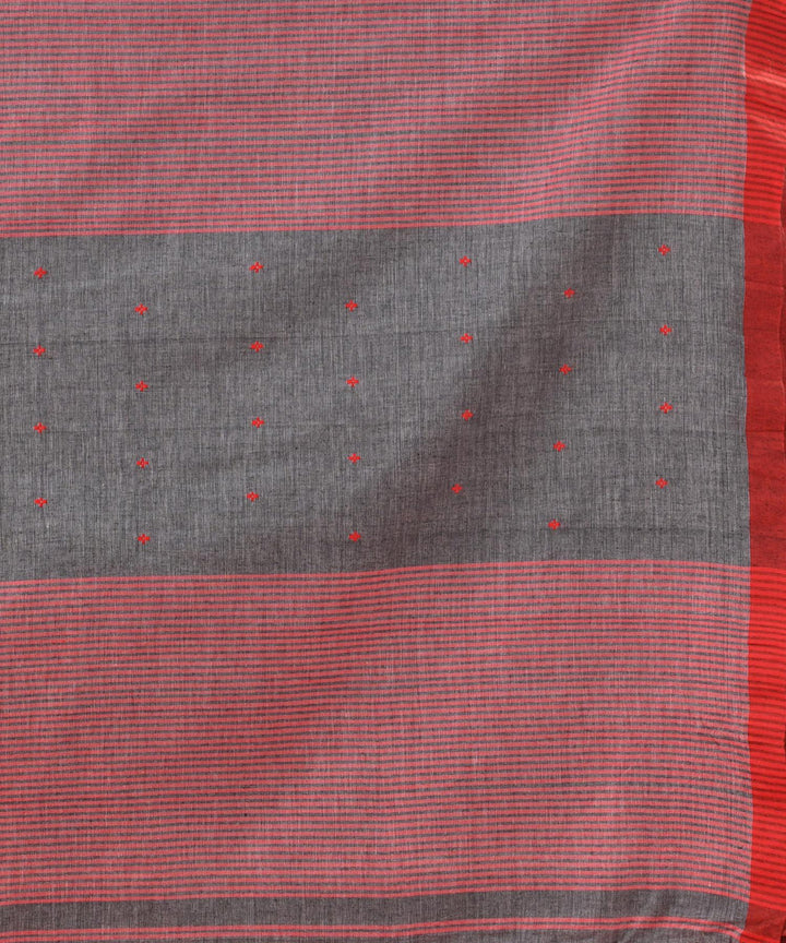Grey red bengal handloom cotton saree