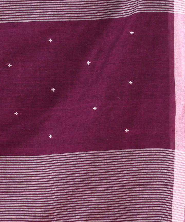 Purple white handloom bengal cotton saree
